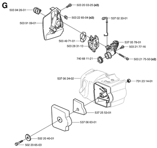 Carburetor And Air Filter Diagram and Parts List for 325HD60X 20022200001 - 20062300000 Husqvarna Hedge Trimmer