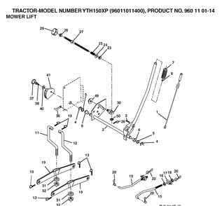 Mower Lift / Deck Lift Diagram and Parts List for YTH150XP (96011011400)(2006-01) Husqvarna Lawn Tractor