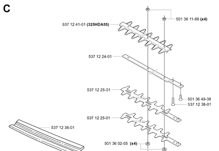 Cutting Equipment Diagram and Parts List for 325HE3 (X-SERIES)(20011800001-20040100000) Husqvarna Hedge Trimmer