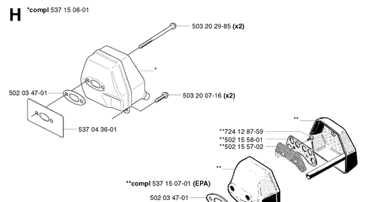 Muffler Diagram and Parts List for 250R 20023100001-20145399999 Husqvarna Brush Cutter