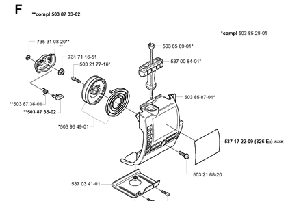 Starter Diagram and Parts List for 326EX 20010900001-20020500000 Husqvarna Edger