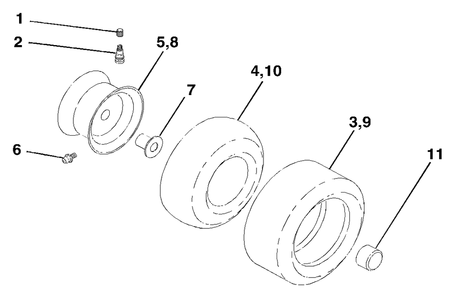 Wheels And Tires Diagram and Parts List for YTH1542 (954567048-D)(2001-11) Husqvarna Lawn Tractor