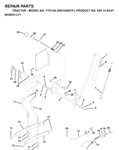 Mower Lift / Deck Lift Diagram and Parts List for YTH150 (954140007F)(1998-07) Husqvarna Lawn Tractor
