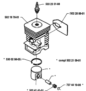 Piston / Cylinder Diagram and Parts List for 235R 1992-12 Husqvarna Brush Cutter