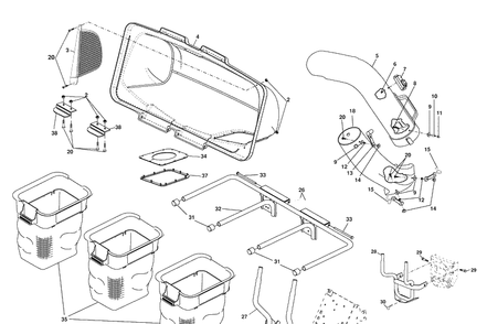 Repair Parts Grass Catcher Diagram and Parts List for 354SLG (96073002100)(2008-10) Husqvarna Lawn Tractor Accessories