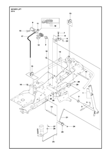 Mower Lift / Deck Lift Diagram and Parts List for R214T AWD Husqvarna Lawn Mower