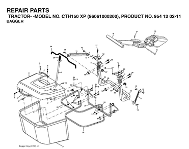 Bagger Diagram and Parts List for CTH150XP (96061000200)(2005-01) Husqvarna Lawn Tractor