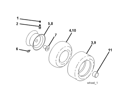 Wheels And Tires Diagram and Parts List for CTH150 (96061018102)(2007-09) Husqvarna Lawn Tractor