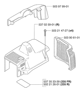 Top Cover / Muffler Cover Diagram and Parts List for 235FR 2009-06 Husqvarna Brush Cutter