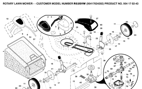 Drive Diagram and Parts List for R53SVW (95417024302)(2005-04) Husqvarna Lawn Mower
