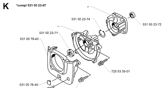 Crankcase Diagram and Parts List for 132R 19994000001-20050100000 Husqvarna Brush Cutter