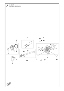 Cylinder Head Assembly Diagram and Parts List for HH301EFI 598610301, 598610302 Husqvarna Engine