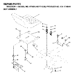 Seat Diagram and Parts List for YT150 (HEYT155B, 954170011)(1998-12) Husqvarna Lawn Tractor