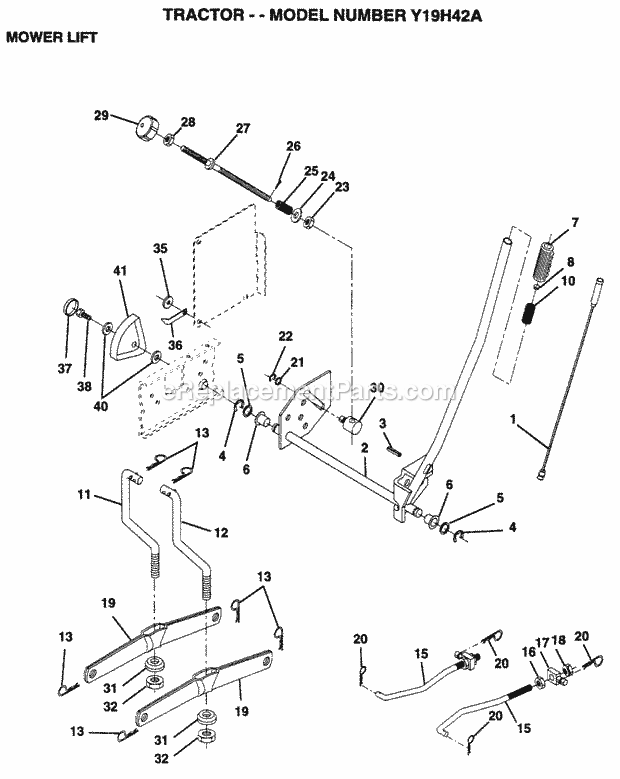 Mower Deck Diagram and Parts List for Y19H42A 1995 Husqvarna Lawn Tractor