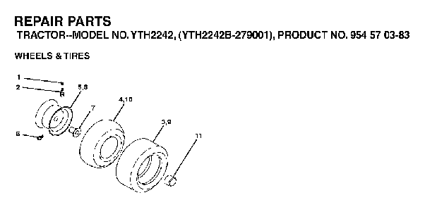 Wheels And Tires Diagram and Parts List for YTH2242B (954570383)(2003-01) Husqvarna Lawn Tractor