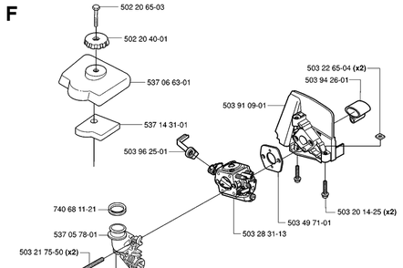 Carburetor And Air Filter Diagram and Parts List for HA110 20040100001-20054000000 Husqvarna Hedge Trimmer