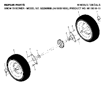 Wheels And Tires Diagram and Parts List for 5524SEB (96193001000, 961930010)(2005-12) Husqvarna Snow Blower