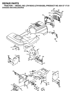 Chassis And Enclosures Diagram and Parts List for LTH18542-LTH18542B 2004-03 Husqvarna Lawn Tractor