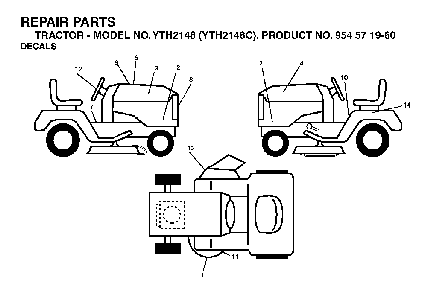Decals Diagram and Parts List for YTH2148C (954571960)(2004-03) Husqvarna Lawn Tractor