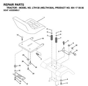 Seat Diagram and Parts List for LTH130 (HELTH130A)(2001-01) Husqvarna Lawn Tractor