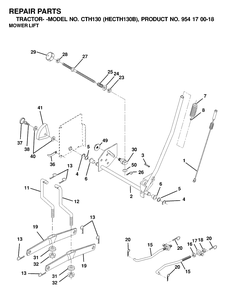 Mower Lift / Deck Lift Diagram and Parts List for CTH130 (954170018-B)(2000-03) Husqvarna Lawn Tractor