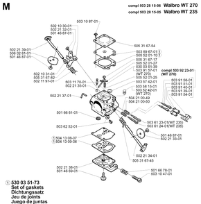 Carburetor Details Diagram and Parts List for 225BV 19970500001-Current Husqvarna Leaf Blower / Vacuum