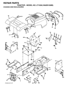 Chassis And Enclosures Diagram and Parts List for LT1538 (954170085-B)(2004-01) Husqvarna Lawn Tractor
