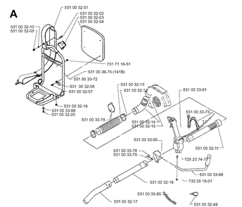 Tube Diagram and Parts List for 141B 19974000001-20041399999 Husqvarna Leaf Blower / Vacuum
