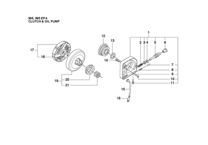 Clutch And Oil Pump Diagram and Parts List for 395XP-395XPG 395 XP W - 395 XP GW Husqvarna Chainsaw