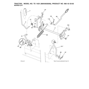 Mower Lift Parts Diagram and Parts List for 96043030200  Husqvarna Lawn Tractor