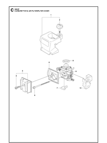 Carburetor And Air Filter Diagram and Parts List for 339XP 20100600001-Current Husqvarna Chainsaw