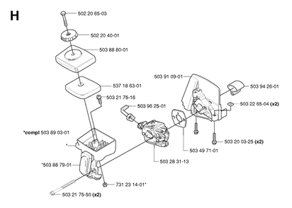 Carburetor And Air Filter Diagram and Parts List for 325HDA55X 20054000001 & Above Husqvarna Hedge Trimmer