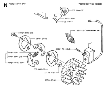 Ignition System Diagram and Parts List for 326RX 20061400001-20070100000 Husqvarna Brush Cutter