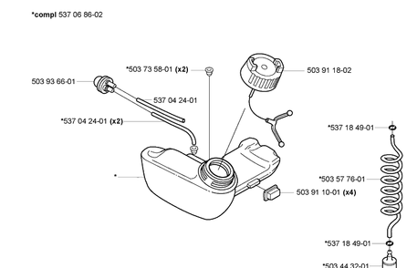 Fuel Tank Diagram and Parts List for 223L 2005-04 Husqvarna Trimmer