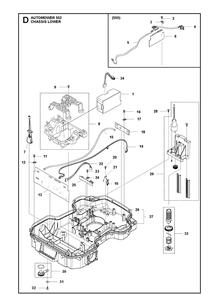 Chassis Lower Diagram and Parts List for 502 2021-01 Husqvarna Lawn Mower
