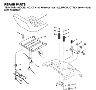 Seat Diagram and Parts List for CTH150XP (96061006700)(2006-03) Husqvarna Lawn Tractor
