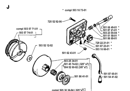 Clutch And Oil Pump Diagram and Parts List for 262XP 19924400001-19942300000 Husqvarna Chainsaw