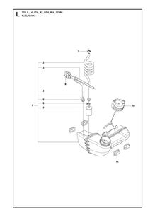Fuel Tank Diagram and Parts List for 327LDX 20090100001-20105299999 Husqvarna Edger