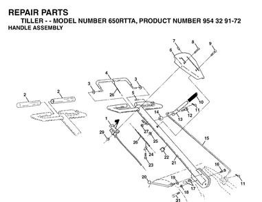 Handle And Controls Diagram and Parts List for 650RTT (954329172)(2003-01) Husqvarna Cultivator
