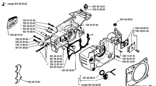 Crankcase Diagram and Parts List for 42 19941400001-19944900000 Husqvarna Chainsaw