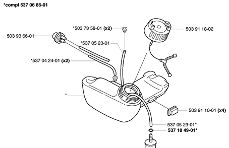 Fuel Tank Diagram and Parts List for 322L 2002-01 Husqvarna Trimmer