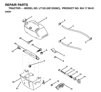 Dash Diagram and Parts List for LT125 (HE12536C)(1998-03) Husqvarna Lawn Tractor