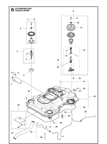 Chassis Upper Diagram and Parts List for 502H 2021-01 Husqvarna Lawn Mower