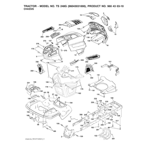 Chassis Diagram and Parts List for 96043031000  Husqvarna Lawn Tractor
