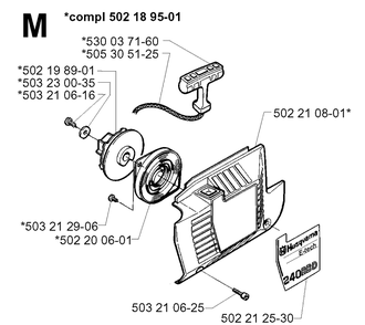 Starter Diagram and Parts List for 240RBD 19970500001-20004000000 Husqvarna Brush Cutter