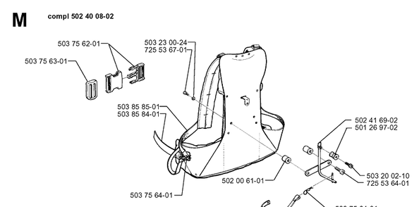 Harness Diagram and Parts List for 250PS 19960500001-19984000000 Husqvarna Pole Saw