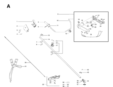 Shaft And Handle Diagram and Parts List for 125R 20064000001-20074000000 Husqvarna Brush Cutter