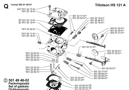 Carburetor Details Diagram and Parts List for 265RX 19991000001-20012600000 Husqvarna Brush Cutter