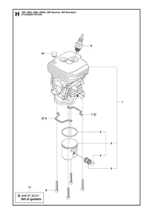 Cylinder Piston Diagram and Parts List for 450 450II-450E-450EII-450 RANCHER-450 RANCHERII Husqvarna Chainsaw