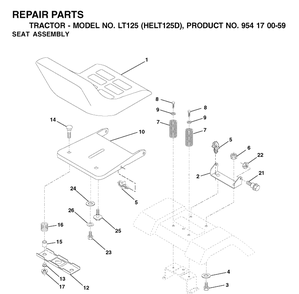 Seat Diagram and Parts List for LT125 (HELT125D)(2002-06) Husqvarna Lawn Tractor